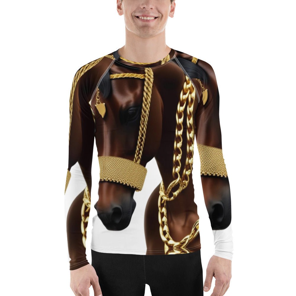 Front Gilded Horse Limited Men's Rash Guard Long Sleeved Shirt Tshirt, LongSleeve #MzKittyz #NikkiDKatArt