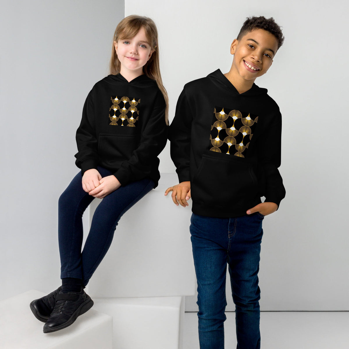 Front Deco Twins Signature Unisex Kids fleece hoodie Sweatshirt #MzKittyz #NikkiDKatArt