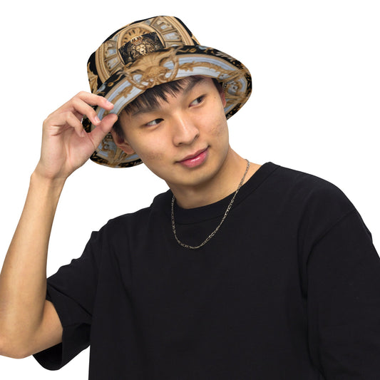 Front MzKittyz Signature Gold & Black Scarf Reversible Bucket Hat Bucket #MzKittyz #NikkiDKatArt