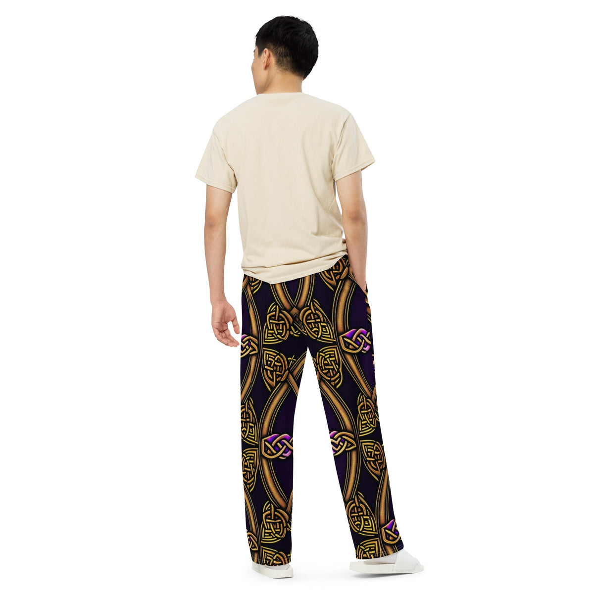 Front Celtic Knot Bronze Unisex wide-leg pants Wide Legged Pant #MzKittyz #NikkiDKatArt