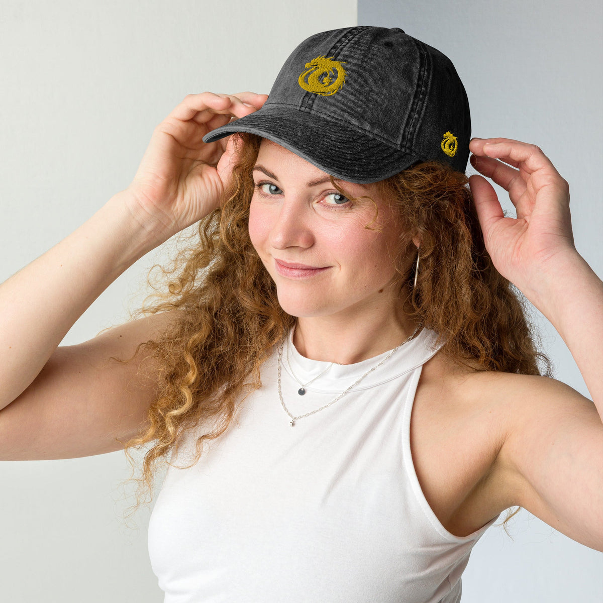 Front Golden Dragon Vintage Cotton Twill Cap #MzKittyz #NikkiDKatArt