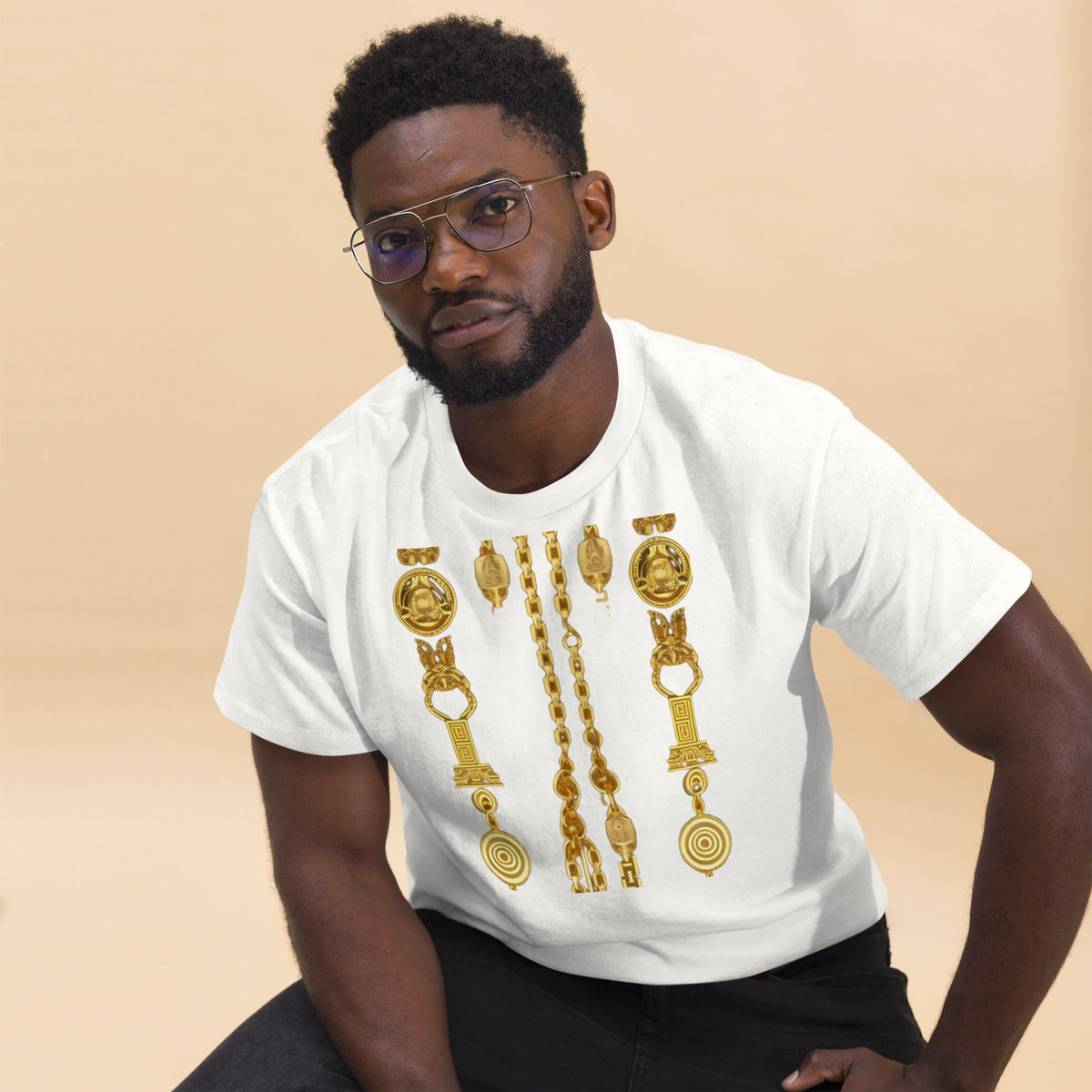 Front Gold Coin Chains Signature Scarf Men's classic tee Tshirt #MzKittyz #NikkiDKatArt