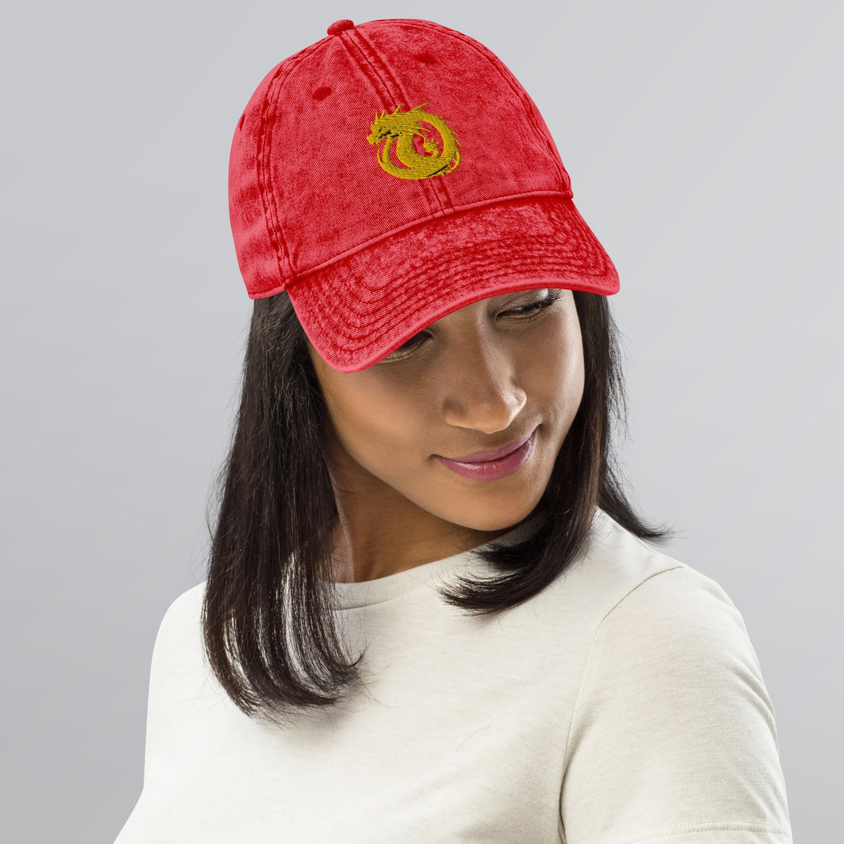 Front Golden Dragon Vintage Cotton Twill Cap #MzKittyz #NikkiDKatArt