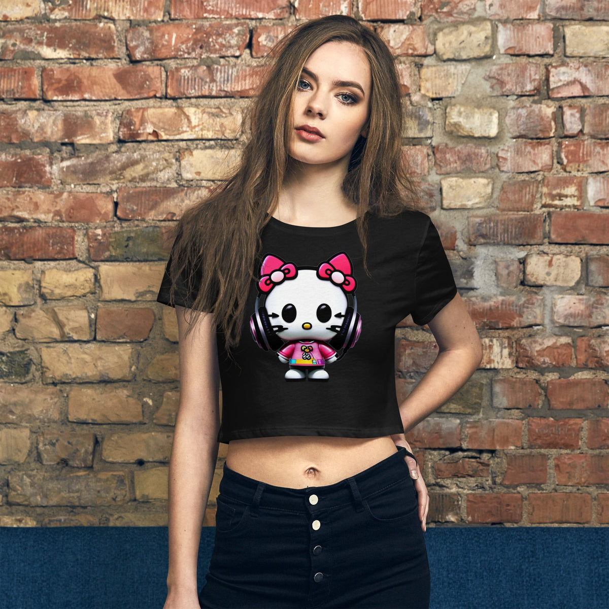 Front Mz Dj Kittyz Pop Life Women’s Crop Tee Crop Top #MzKittyz #NikkiDKatArt