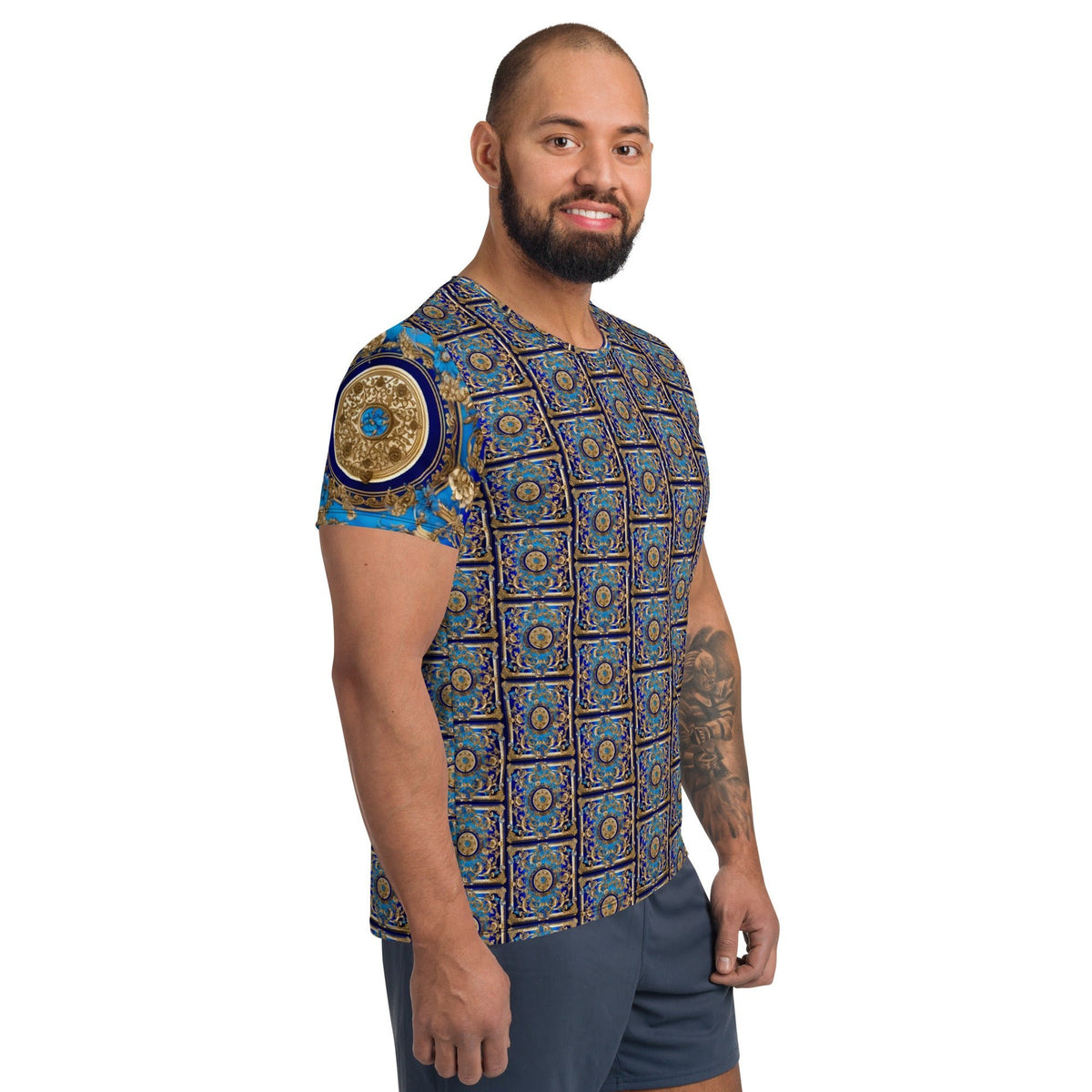 Front Signature Scarf Bleu Men's Athletic T-shirt #MzKittyz #NikkiDKatArt