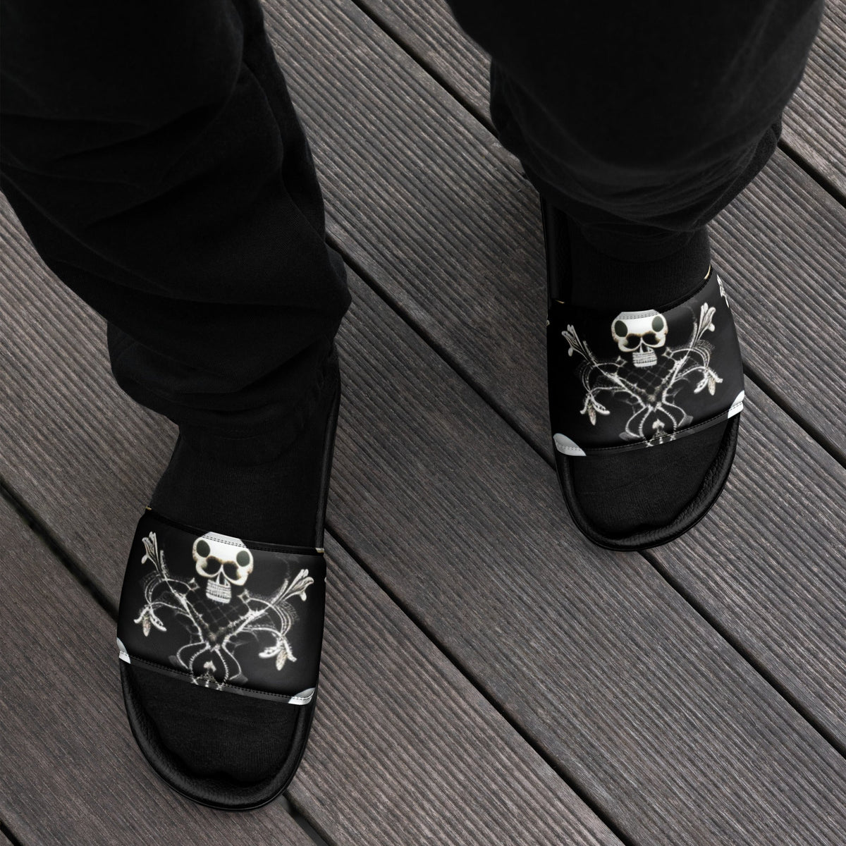 Front Skully Lace Men’s slides #MzKittyz #NikkiDKatArt