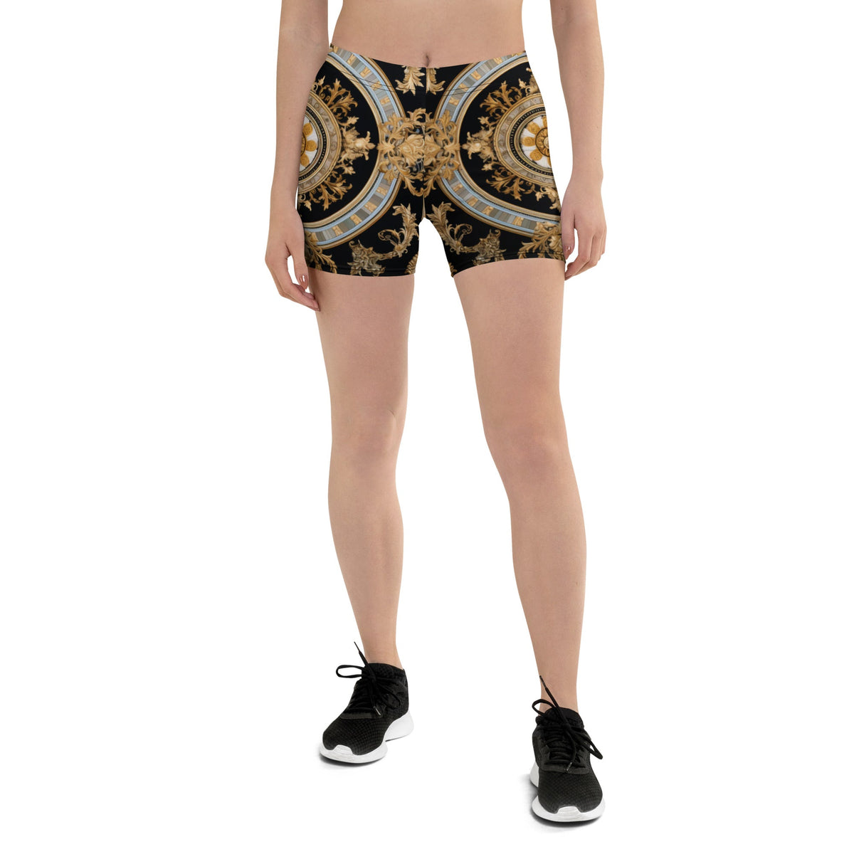 Front Mz Kittyz BGG Wheel Signature Scarf Design Yoga Shorts Yoga #MzKittyz #NikkiDKatArt