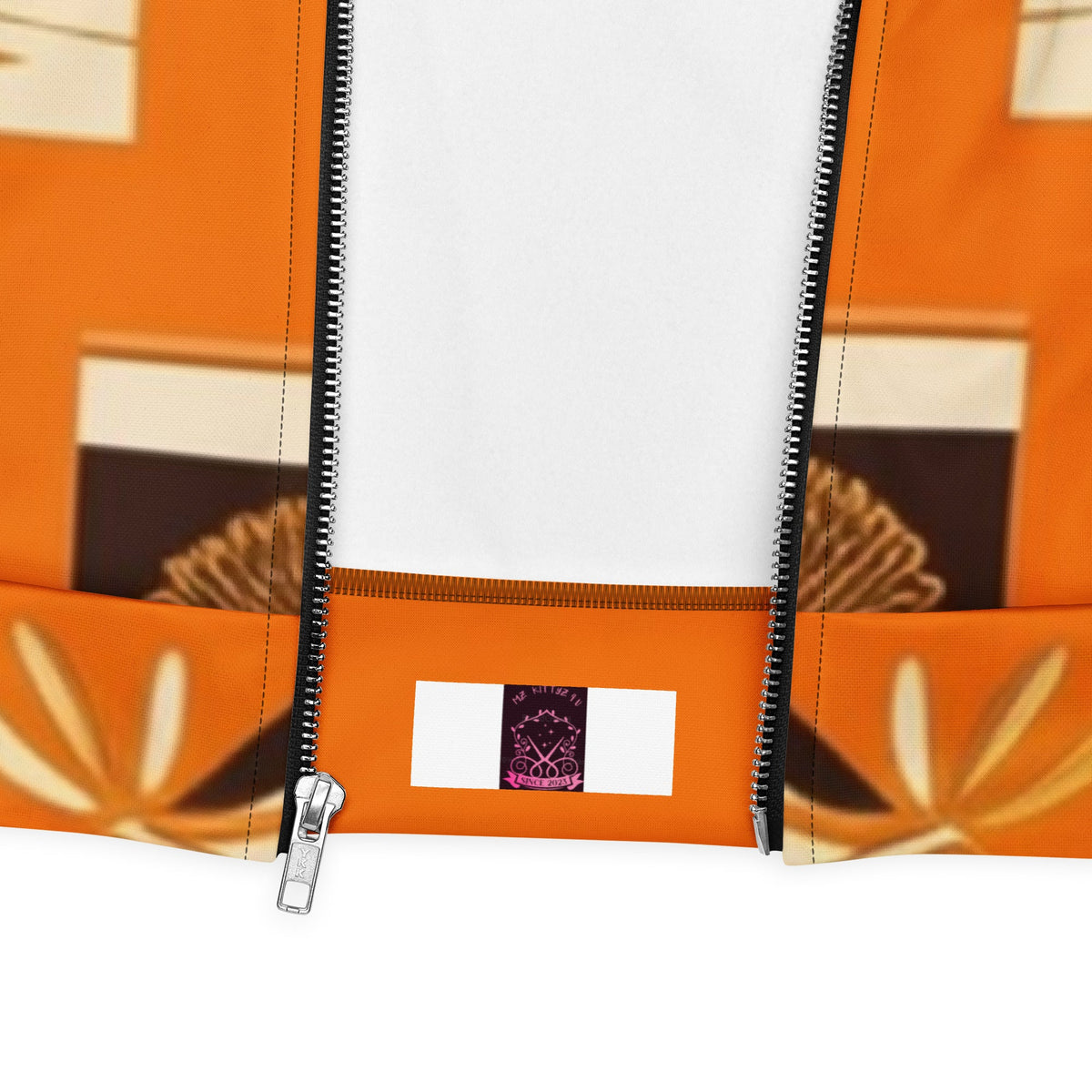 Front Orange Signature Scarf Unisex Bomber Jacket Bomber #MzKittyz #NikkiDKatArt