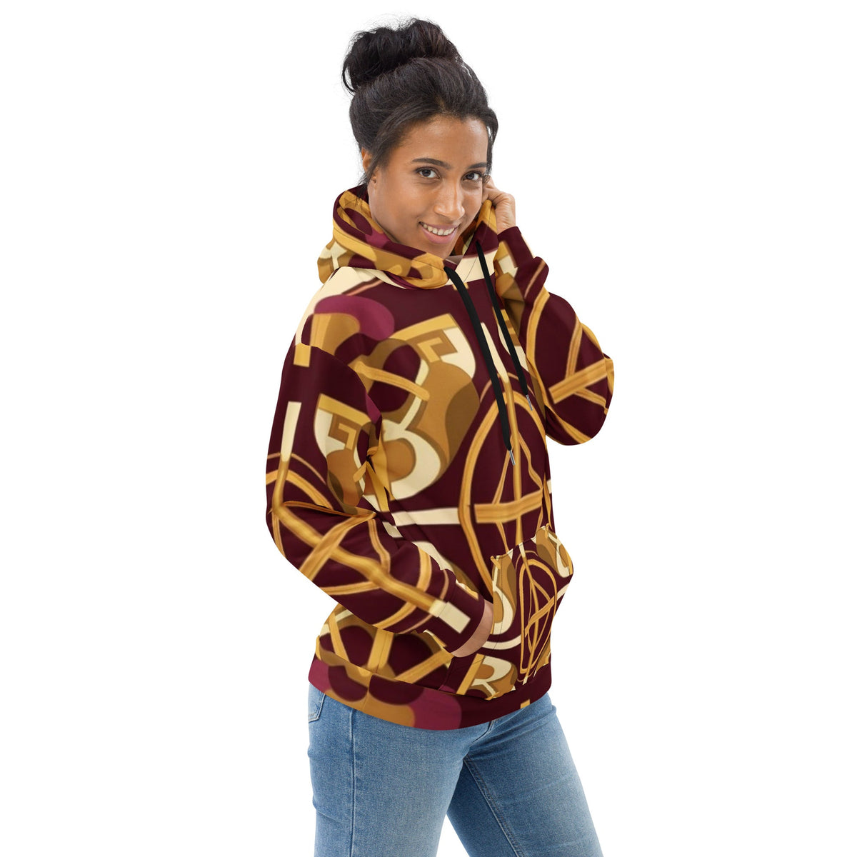 Front Mz Kittyz Burgundy Baroque Signature Scarf Design Unisex Hoodie Hoodie #MzKittyz #NikkiDKatArt