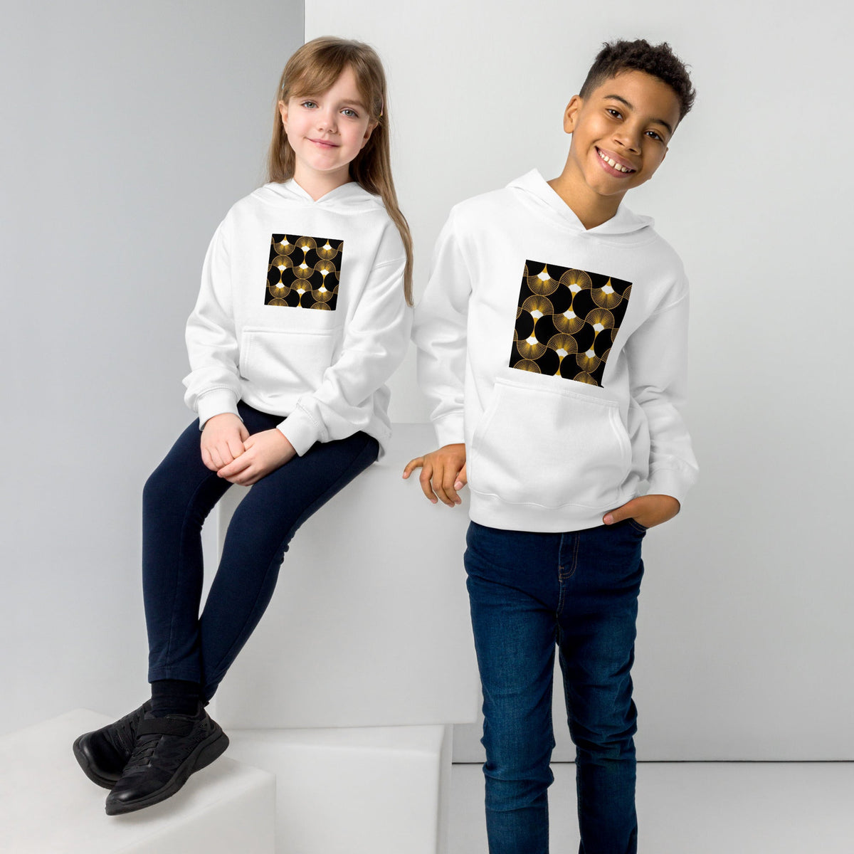 Front Deco Twins Signature Unisex Kids fleece hoodie Sweatshirt #MzKittyz #NikkiDKatArt