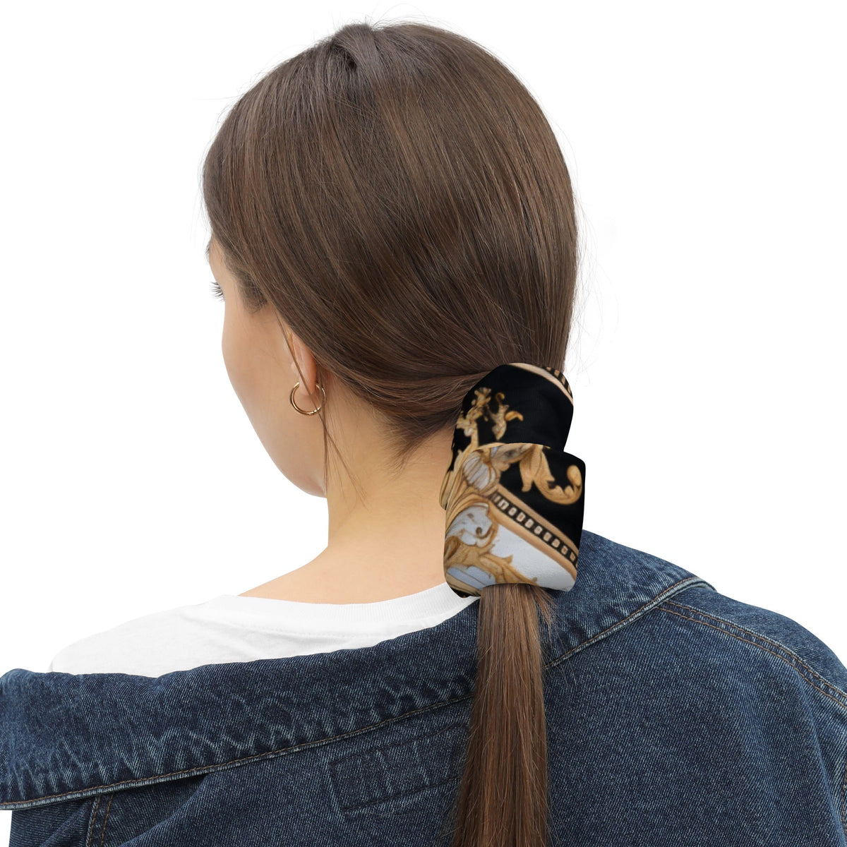 Front Gold & Black Signature Scarf Mask, Neck Gaiter Mask #MzKittyz #NikkiDKatArt
