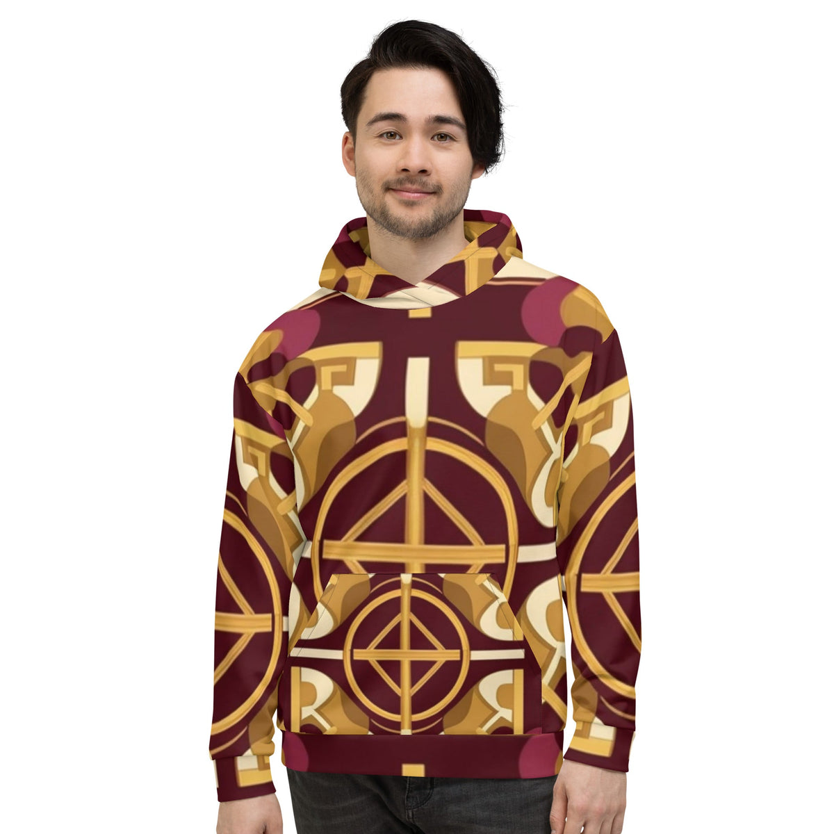Front Mz Kittyz Burgundy Baroque Signature Scarf Design Unisex Hoodie Hoodie #MzKittyz #NikkiDKatArt