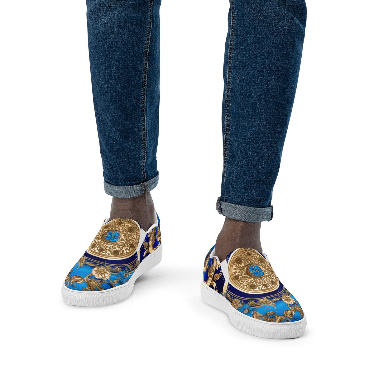 Front Italian Bleu Men’s slip-on canvas shoes Slip On Canvas Shoes #MzKittyz #NikkiDKatArt