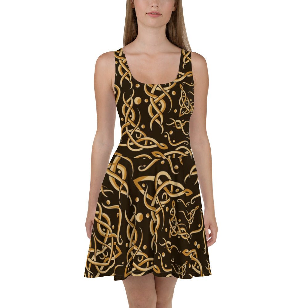 Front Signature Line Gold Links Skater Dress #MzKittyz #NikkiDKatArt