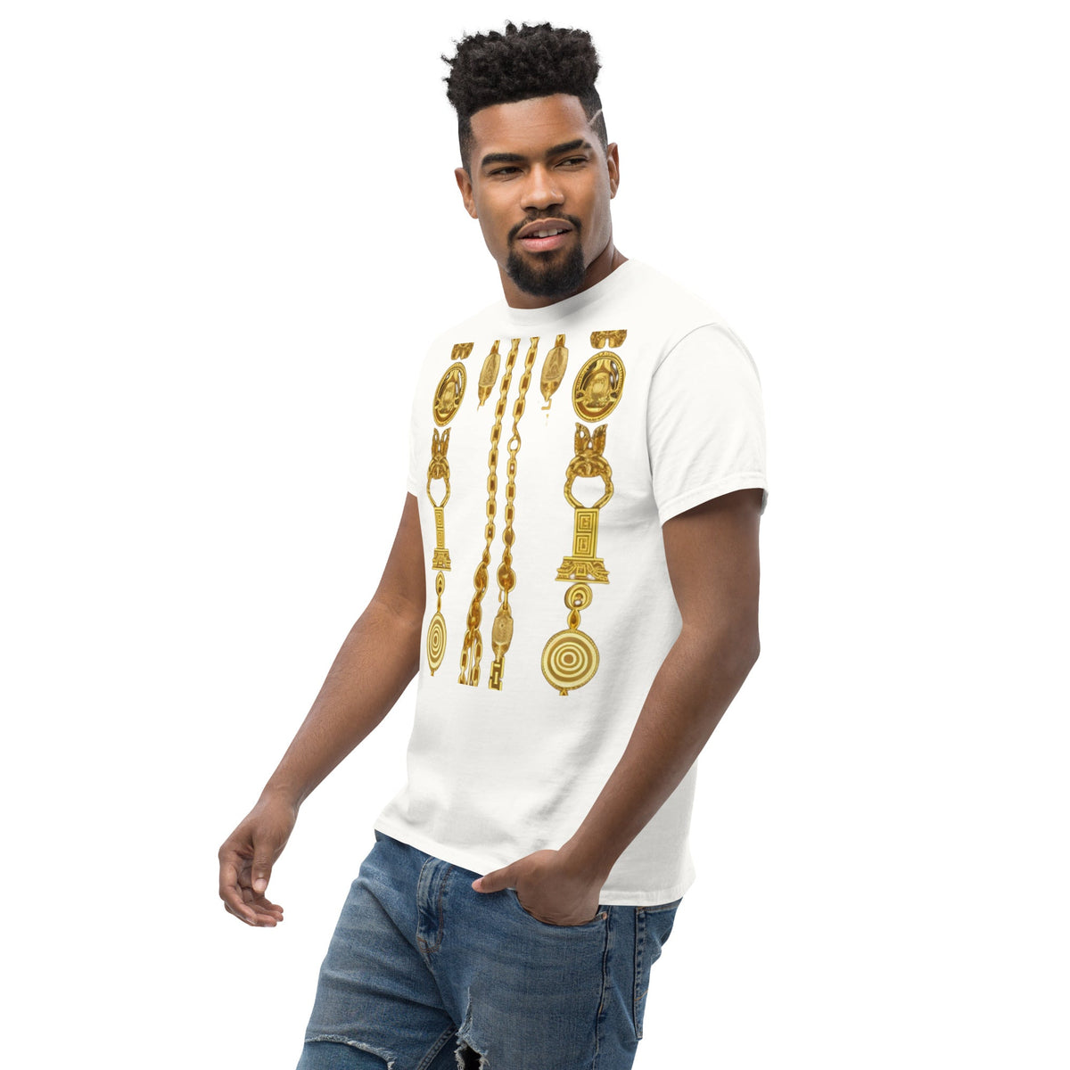 Front Gold Coin Chains Signature Scarf Men's classic tee Tshirt #MzKittyz #NikkiDKatArt