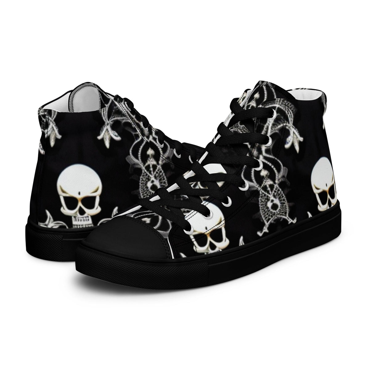 Front Skully Lace Women’s high top canvas shoes #MzKittyz #NikkiDKatArt