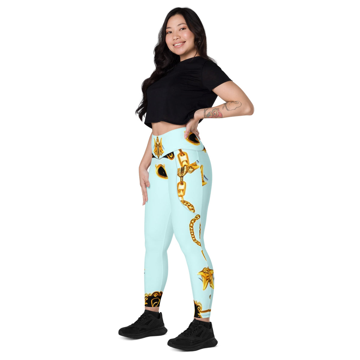 Front Aqua Signature Design Leggings w/ pockets Sizes up to 6XL Leggings #MzKittyz #NikkiDKatArt