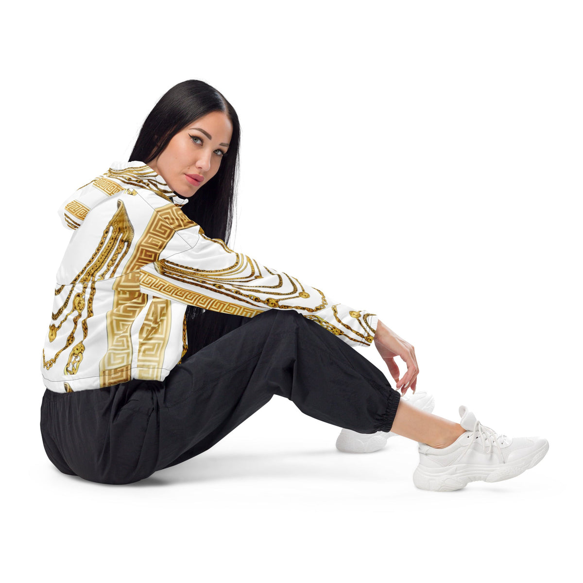Front Gold Chains Greece Signature Women’s cropped Windbreaker Windbreaker, Hoodie #MzKittyz #NikkiDKatArt