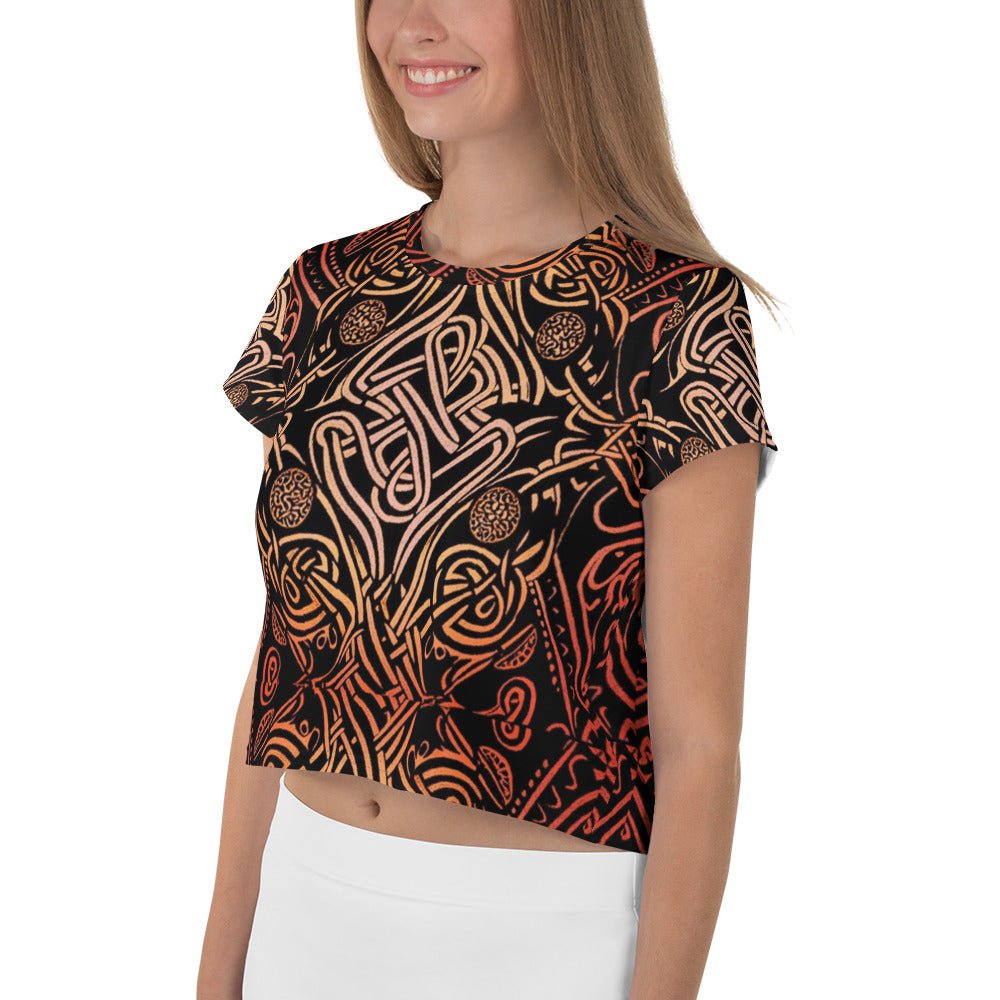 Front Celtic Sunrise All-Over Print Crop Tee Crop Tee #MzKittyz #NikkiDKatArt