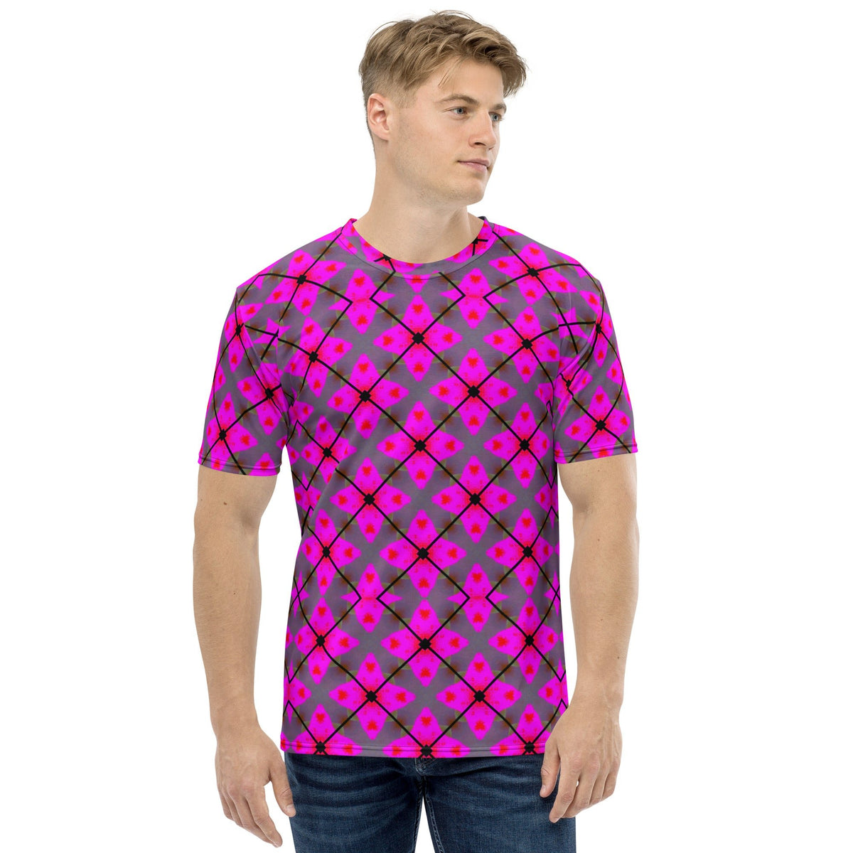 Front Nx Design Pink Plaid Men's t-shirt #MzKittyz #NikkiDKatArt