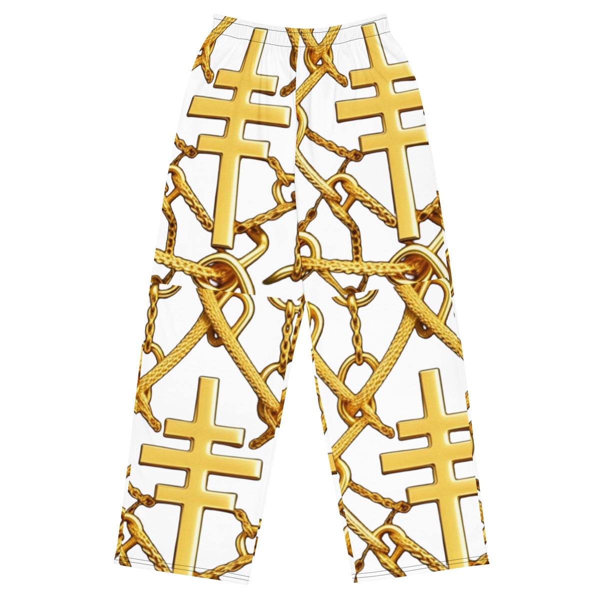 Front Gospel Link Chain unisex wide-leg pants Wide Legged Pant #MzKittyz #NikkiDKatArt