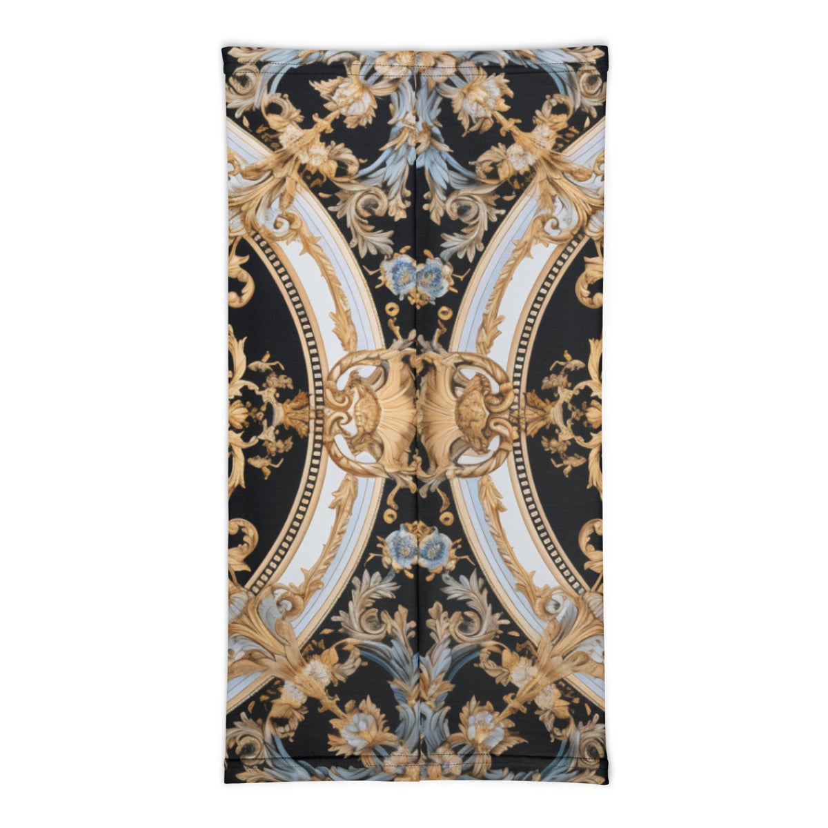 Front Gold & Black Signature Scarf Mask, Neck Gaiter Mask #MzKittyz #NikkiDKatArt