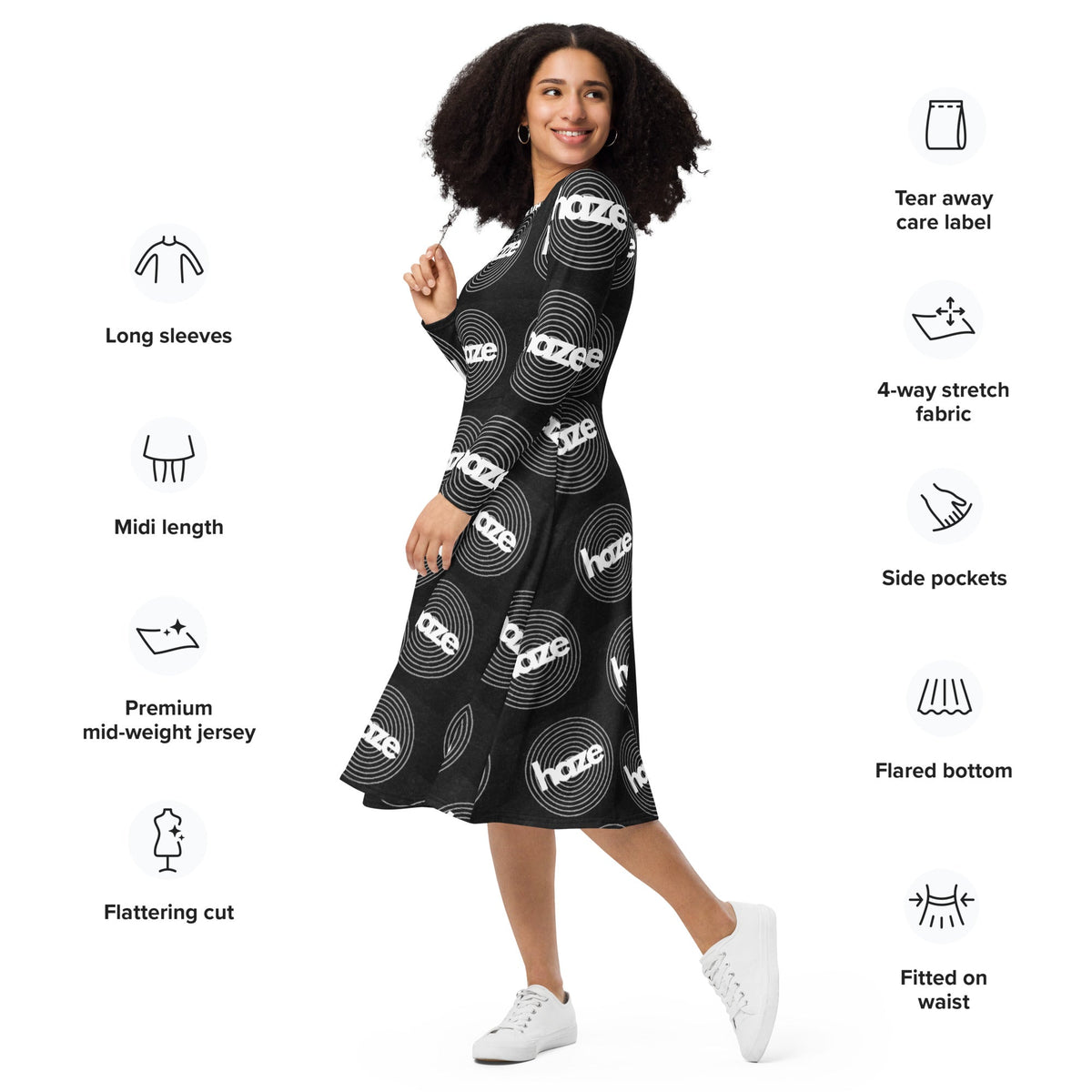 Front haze logo long sleeve midi dress mid length #MzKittyz #NikkiDKatArt