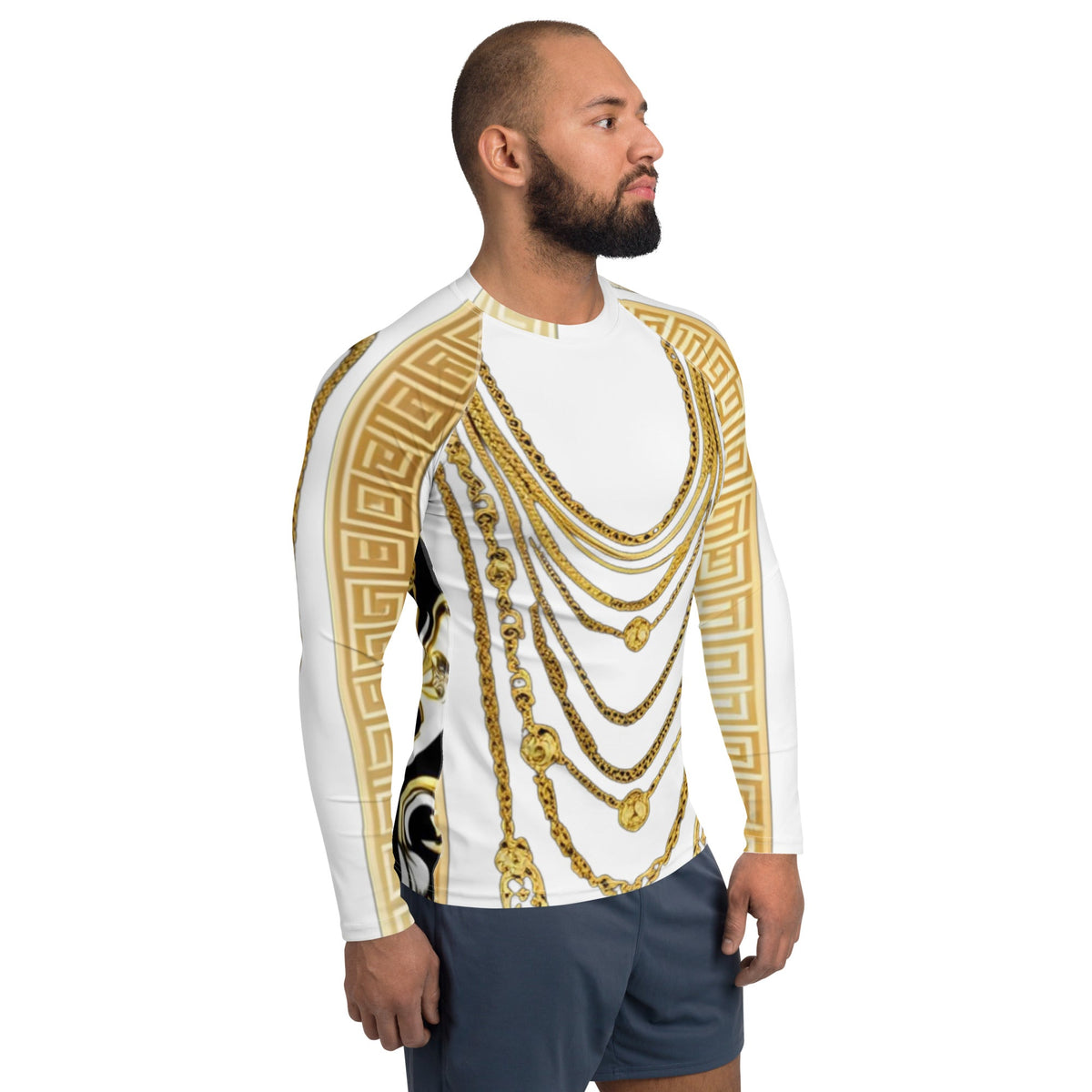 Front Gold Chains Greece Signature Men's Rash Guard Shirt Moisture Wicking Shirt #MzKittyz #NikkiDKatArt