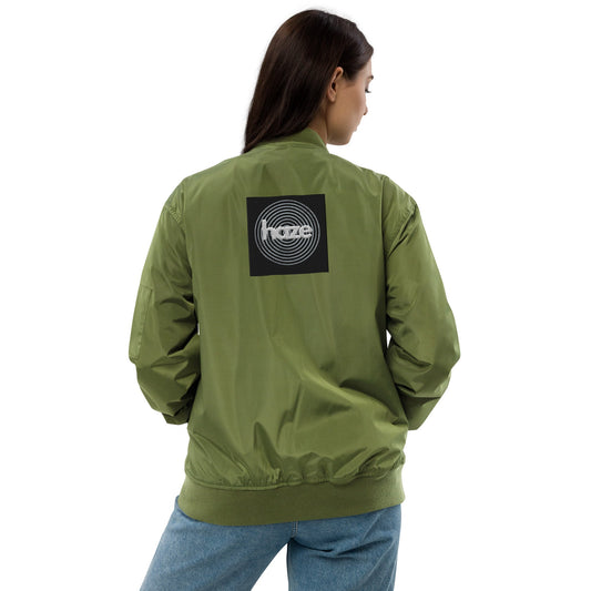 Front haze logo Embroidered Unisex Premium recycled bomber jacket Jacket #MzKittyz #NikkiDKatArt