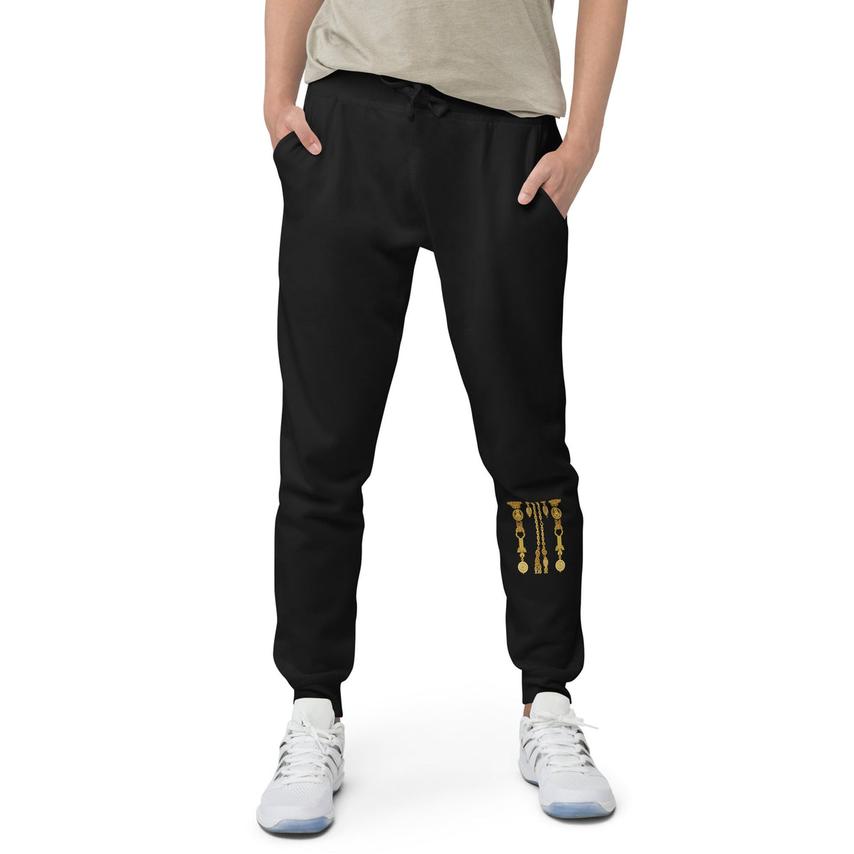 Front Gold Coin Chains Signature Scarf Unisex Fleece Sweatpants Sweatpants #MzKittyz #NikkiDKatArt