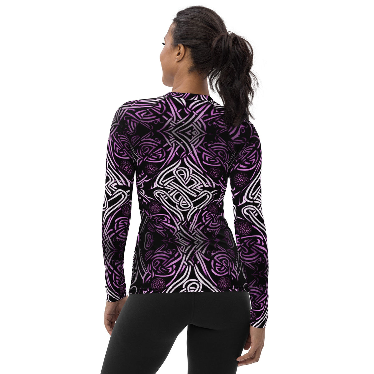 Front Purple Celtic Knot Women's Rash Guard #MzKittyz #NikkiDKatArt
