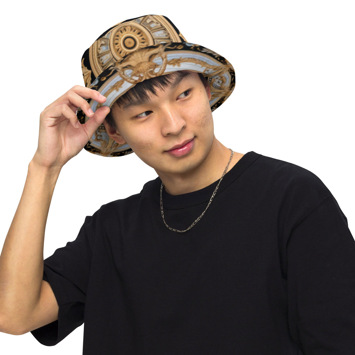 Front MzKittyz Signature Gold & Black Scarf Reversible Bucket Hat Bucket #MzKittyz #NikkiDKatArt