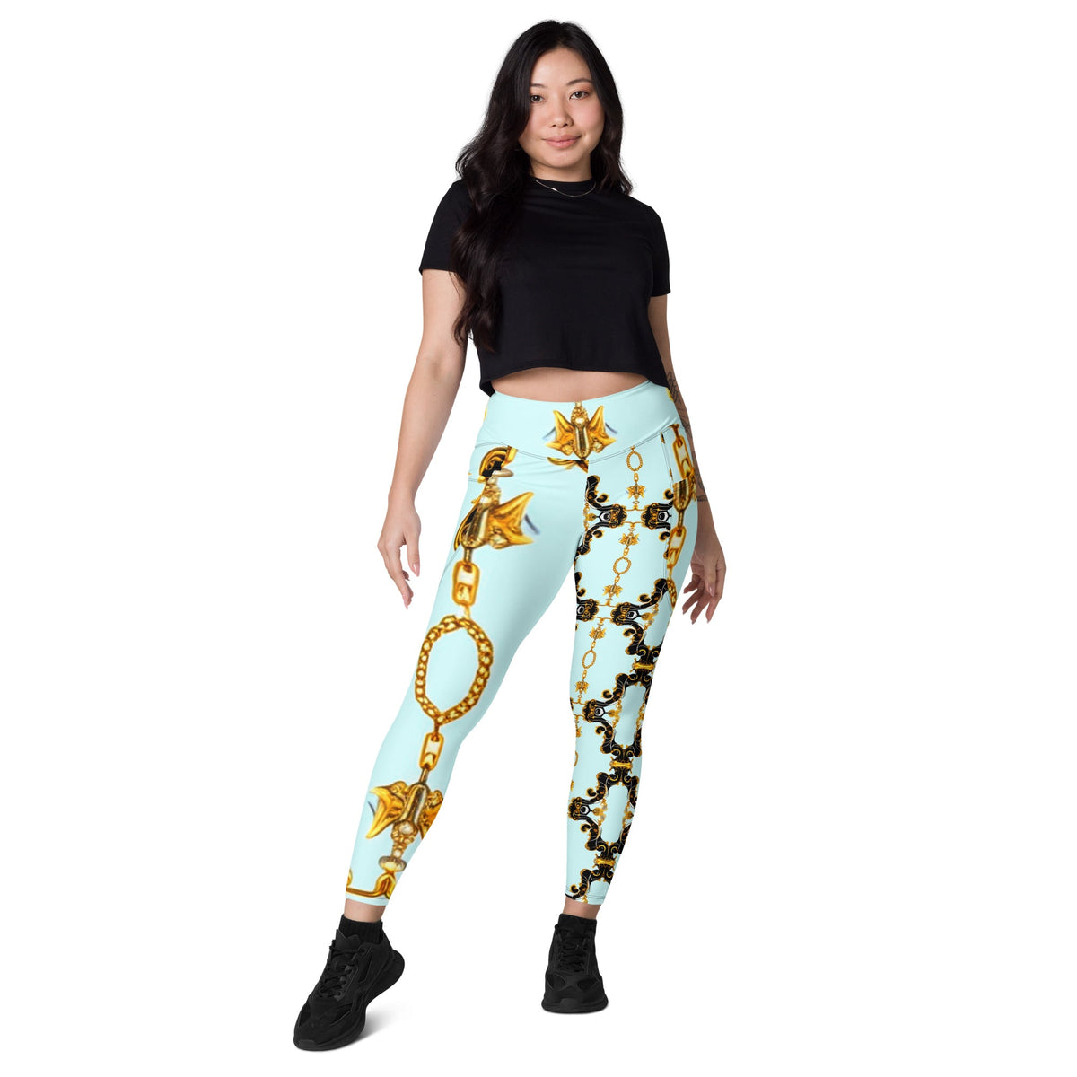 Front Aqua Baroque Signature Women's Leggings with Pockets - 2XS to 6XL Leggings, Pockets #MzKittyz #NikkiDKatArt