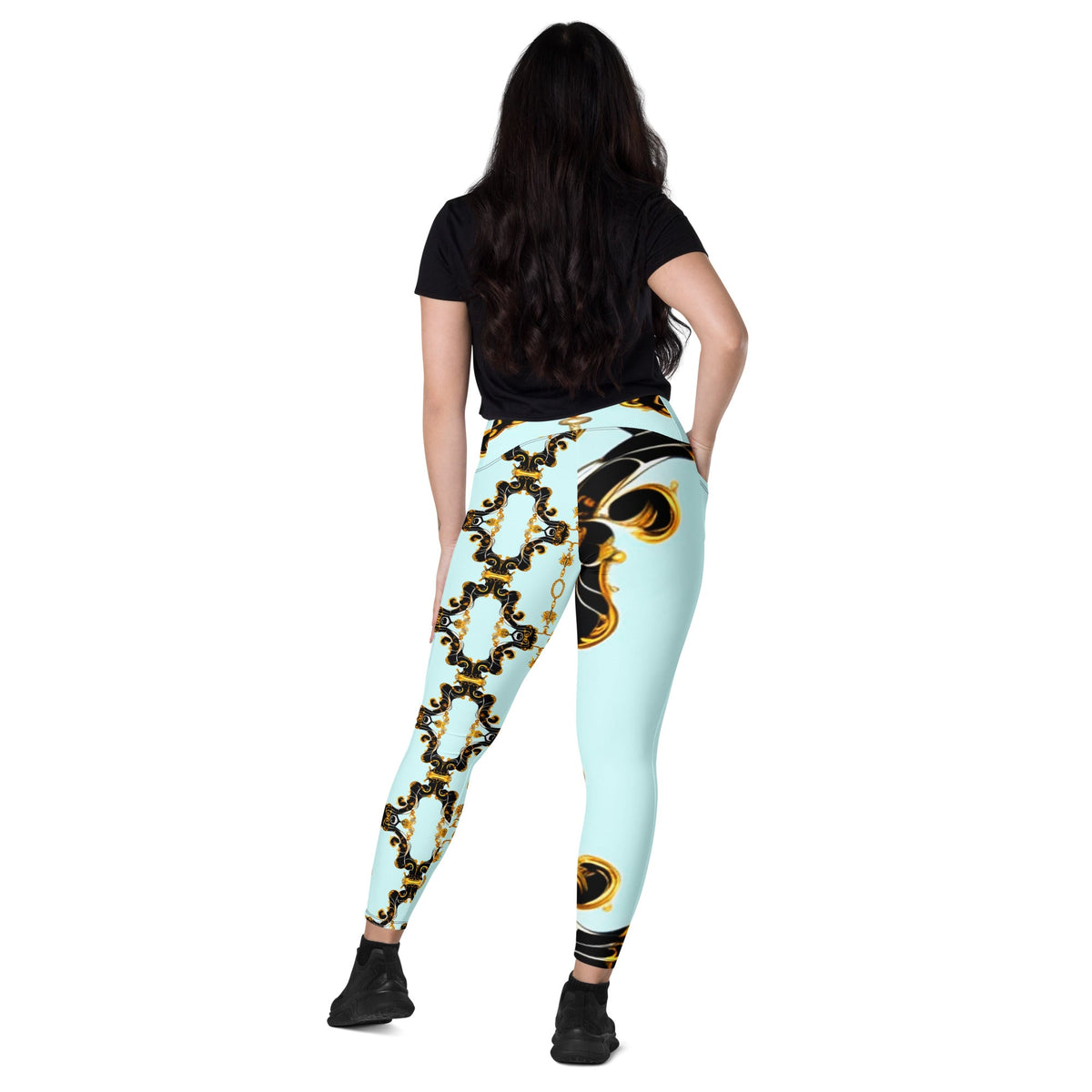 Front Aqua Baroque Signature Women's Leggings with Pockets - 2XS to 6XL Leggings, Pockets #MzKittyz #NikkiDKatArt