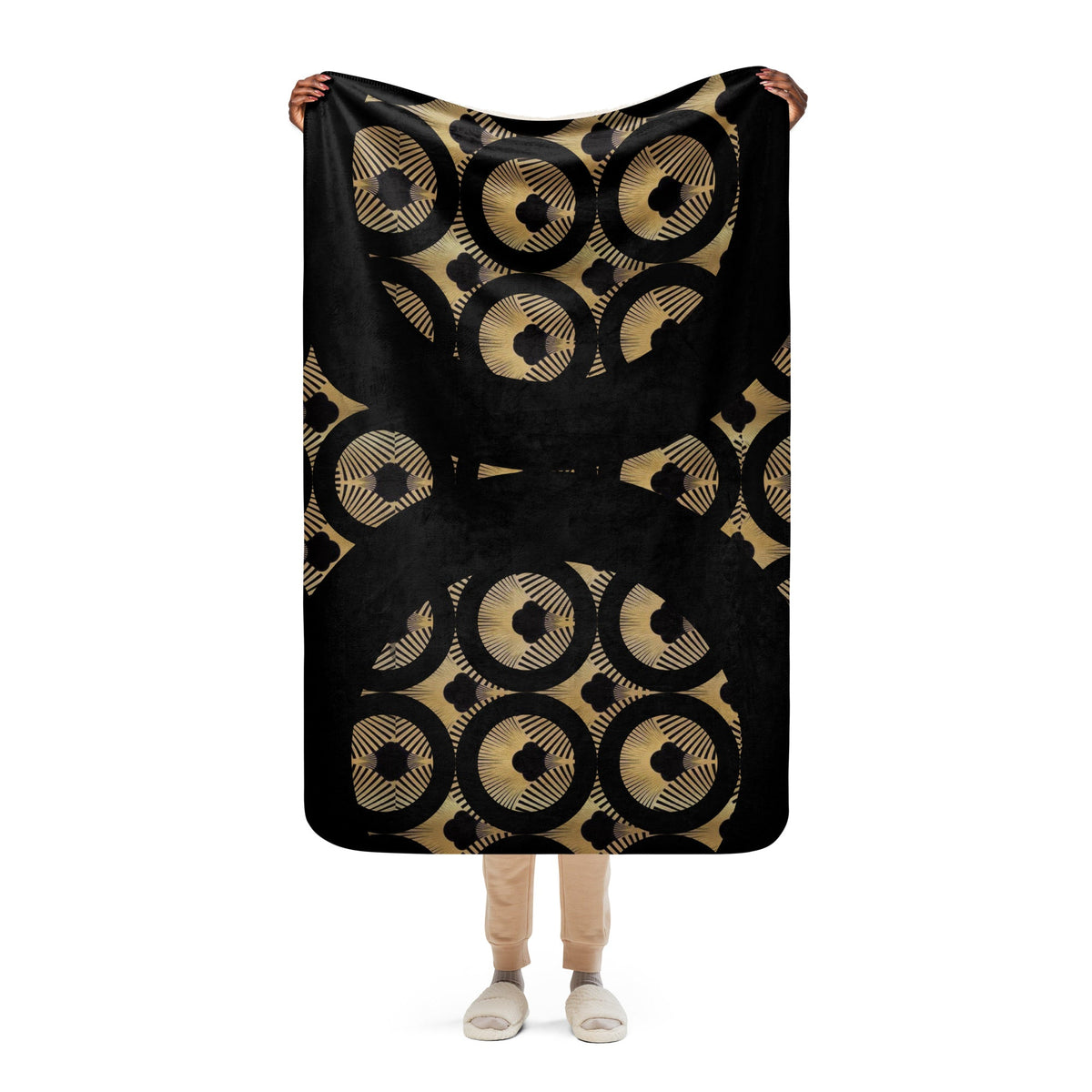 Front Art Deco, Black & Gold, Sherpa blanket in 3 sizes Throw #MzKittyz #NikkiDKatArt