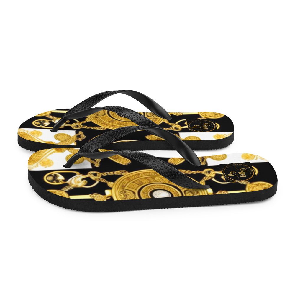 Front Baroque Gold & Black Coin Signature Design - Unisex Flip-Flops Flip Flops #MzKittyz #NikkiDKatArt
