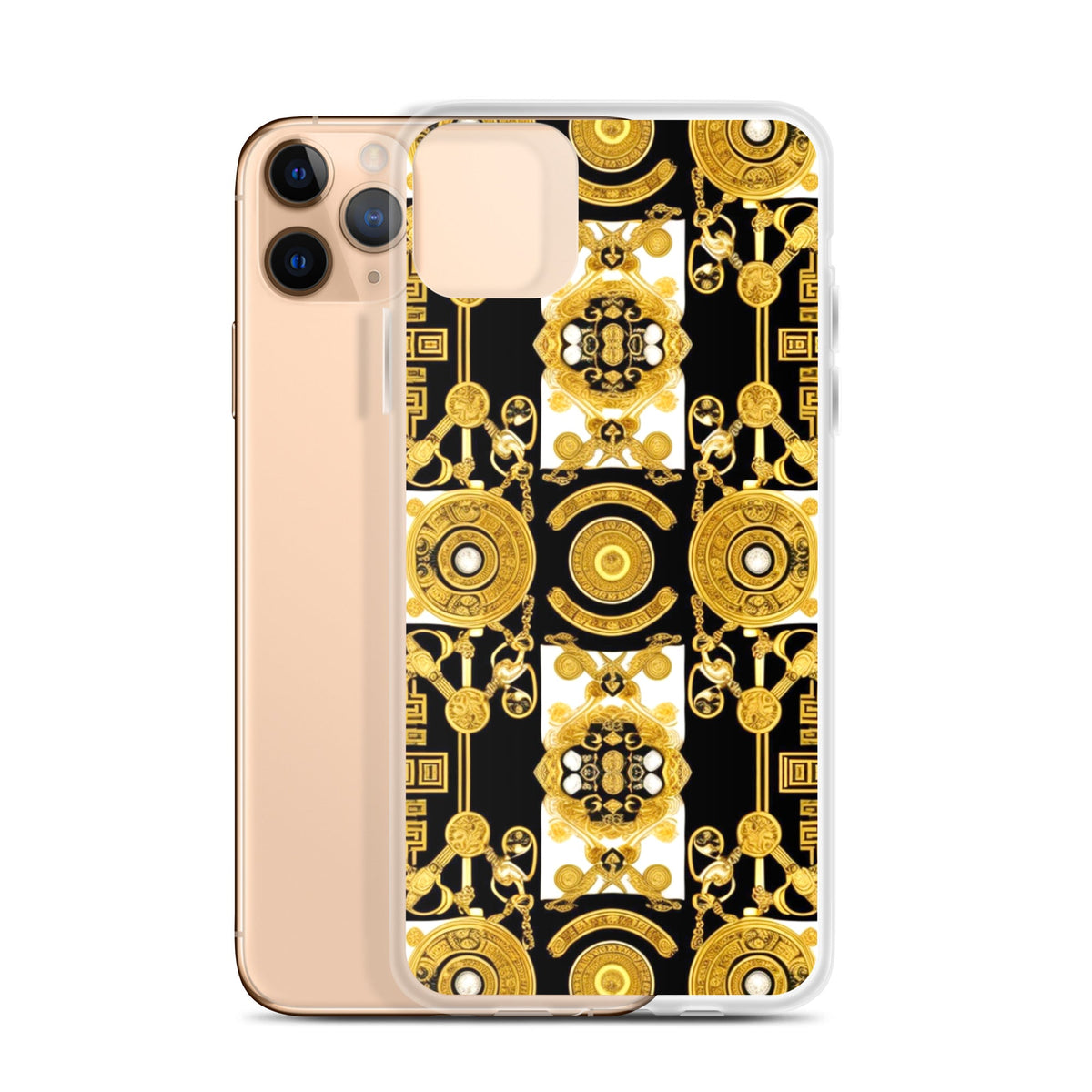 Front Baroque Gold & Black Coins Signature Clear Case for iPhone® iPhone, Clear Case #MzKittyz #NikkiDKatArt