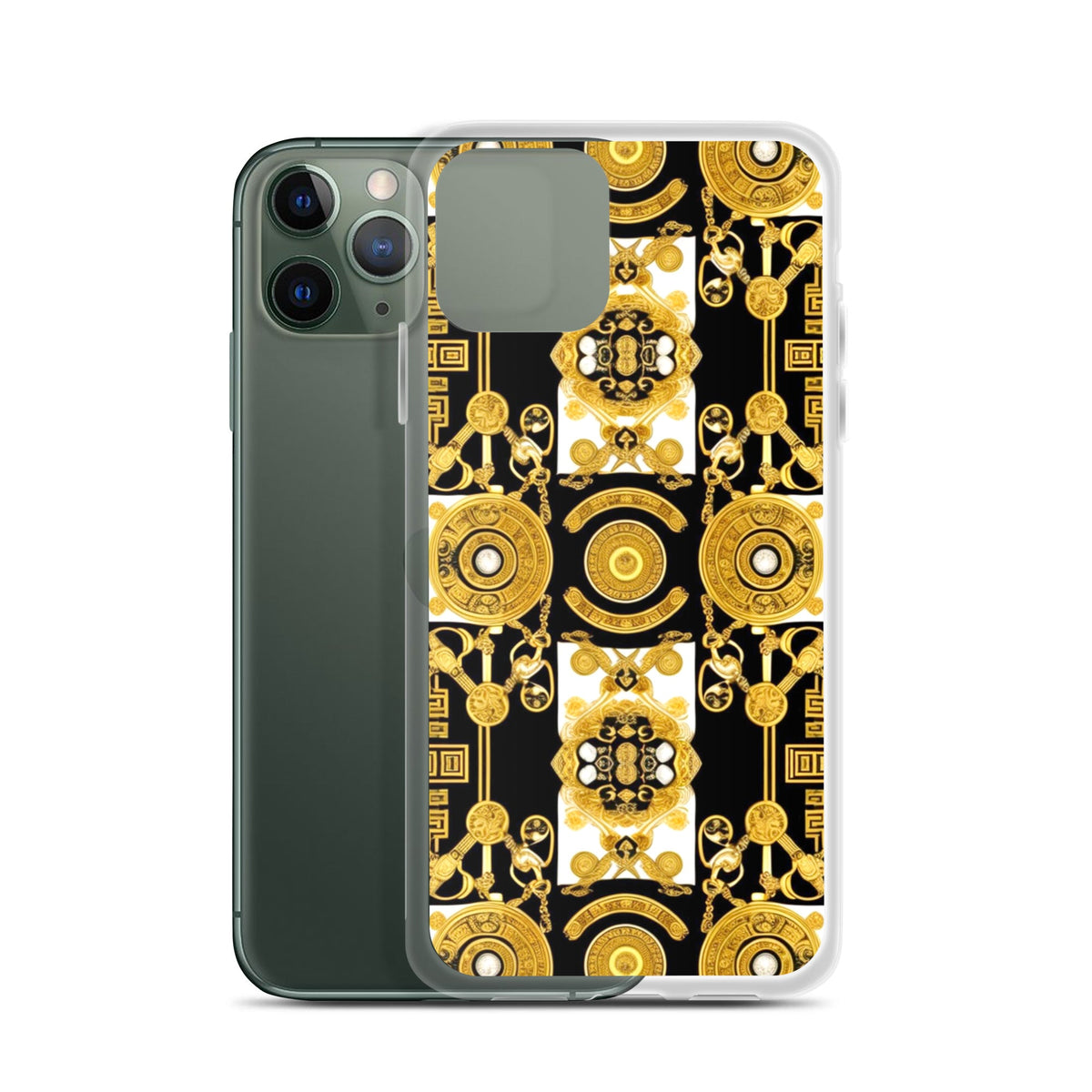 Front Baroque Gold & Black Coins Signature Clear Case for iPhone® iPhone, Clear Case #MzKittyz #NikkiDKatArt