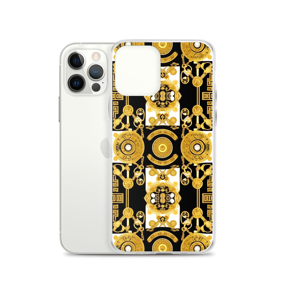 Front Baroque Gold & Black Coins Signature Clear Case for iPhone® iPhone, Clear Case #MzKittyz #NikkiDKatArt