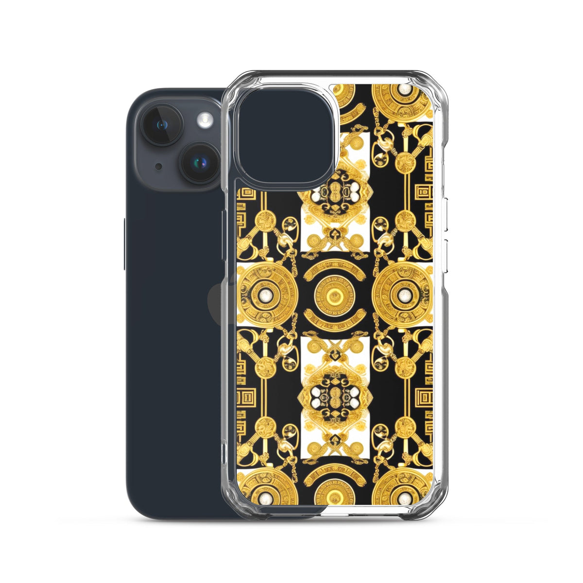 Front Baroque Gold & Black Coins Signature Clear Case for iPhone® iPhone, Clear Case #MzKittyz #NikkiDKatArt