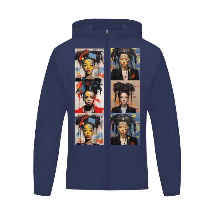 Front "Basquiat Inspired U- Man" - Men's Softness Sports Hoodie Jacket w/Zipper #MzKittyz #NikkiDKatArt