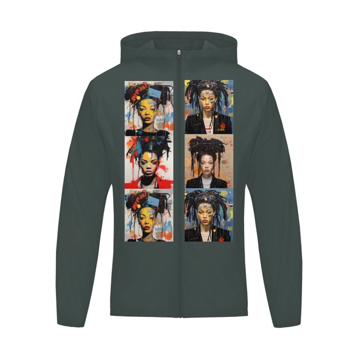 Front "Basquiat Inspired U- Man" - Men's Softness Sports Hoodie Jacket w/Zipper #MzKittyz #NikkiDKatArt