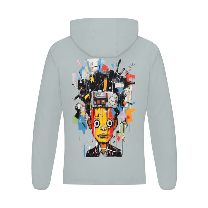 Front "Basquiat Inspired U- Man" - Men's Softness Sports Hoodie Jacket w/Zipper #MzKittyz #NikkiDKatArt