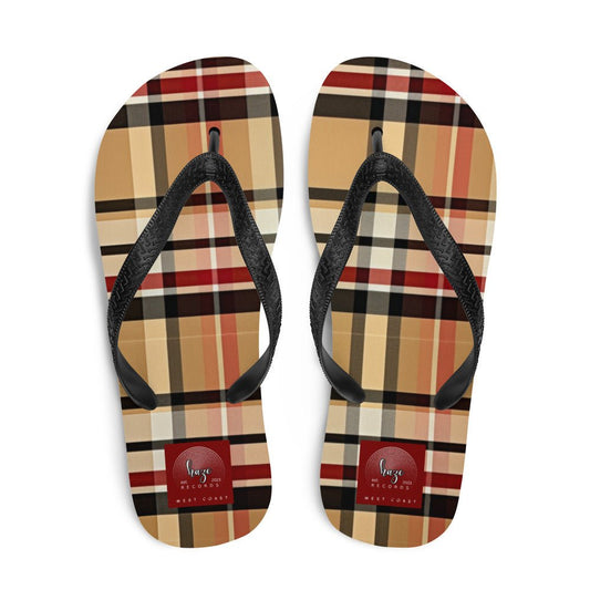 Front Beige Signature Plaid Design - Unisex Flip-Flops Flip Flops #MzKittyz #NikkiDKatArt