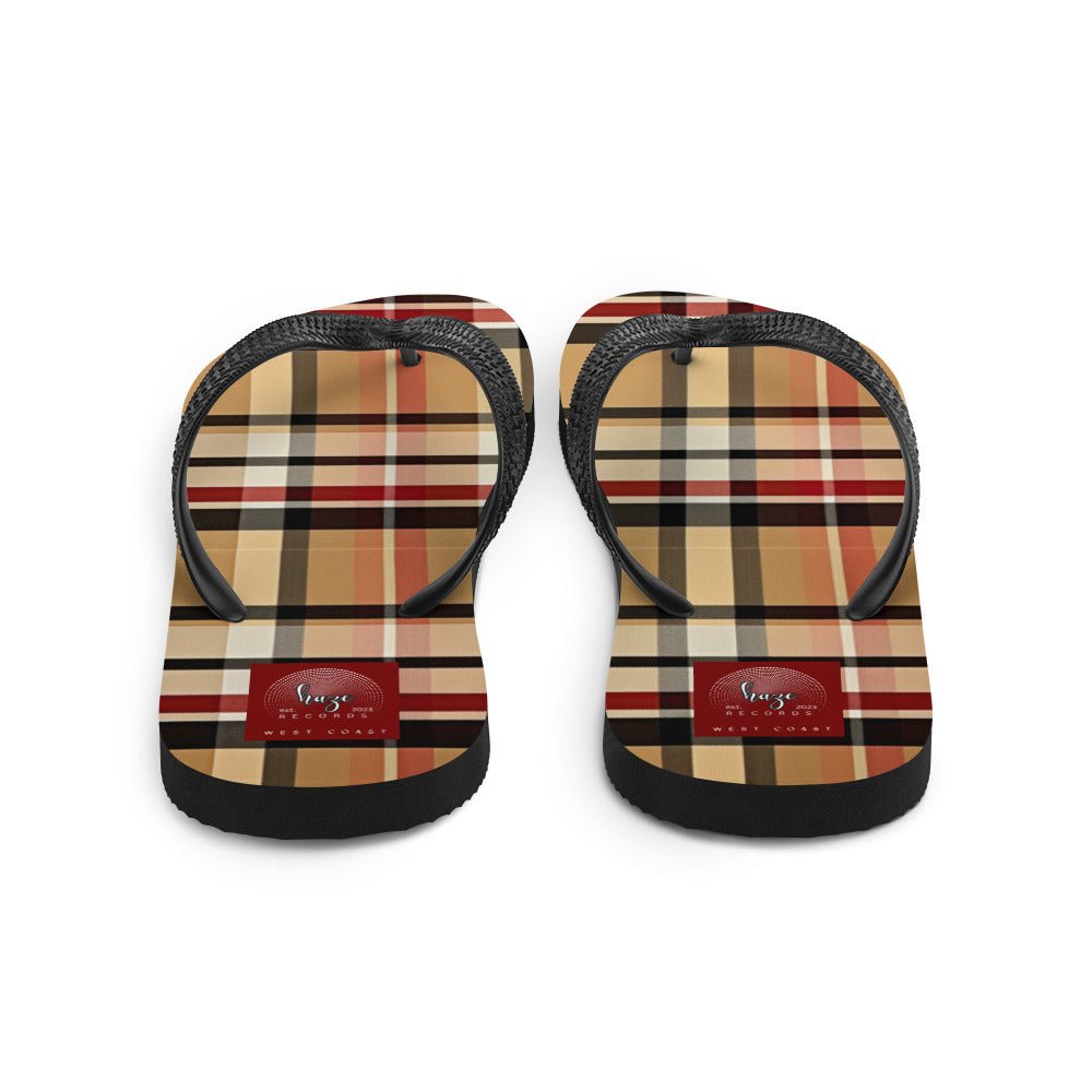 Front Beige Signature Plaid Design - Unisex Flip-Flops Flip Flops #MzKittyz #NikkiDKatArt