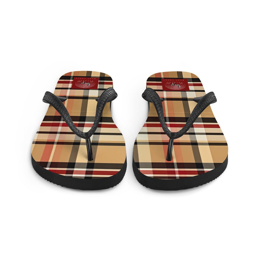 Front Beige Signature Plaid Design - Unisex Flip-Flops Flip Flops #MzKittyz #NikkiDKatArt