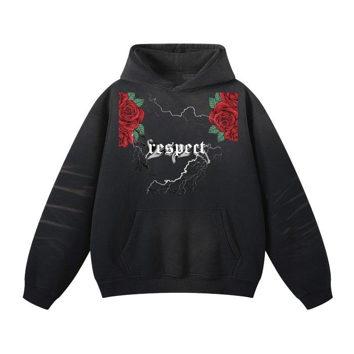 Front (Black)Streetwear Unisex Monkey Washed Dyed Fleece Hoodie #MzKittyz #NikkiDKatArt