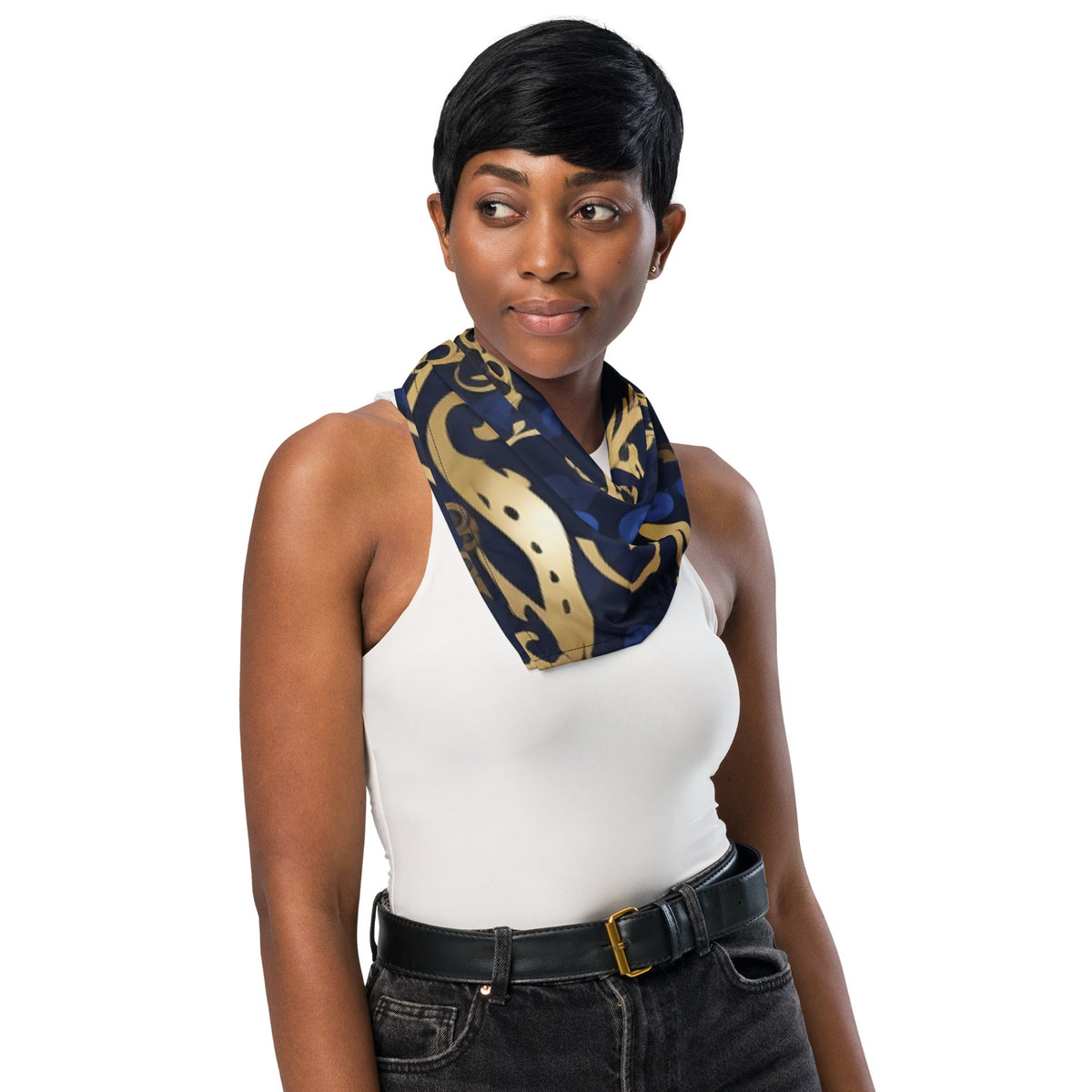 Front Blue & Gold Turksh Design All-over print Bandana #MzKittyz #NikkiDKatArt