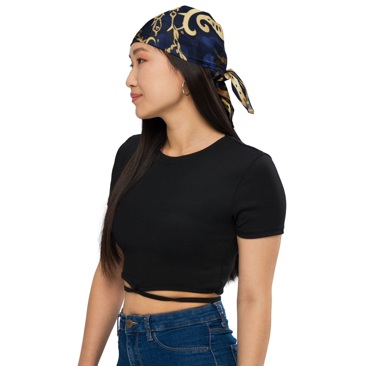 Front Blue & Gold Turksh Design All-over print Bandana #MzKittyz #NikkiDKatArt