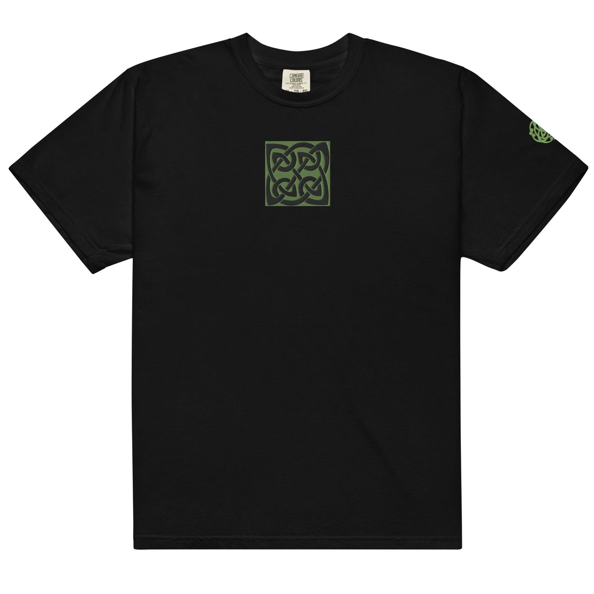 Front Celtic Knot Designs Embroidered- Unisex, garment-dyed Heavyweight T-shirt #MzKittyz #NikkiDKatArt